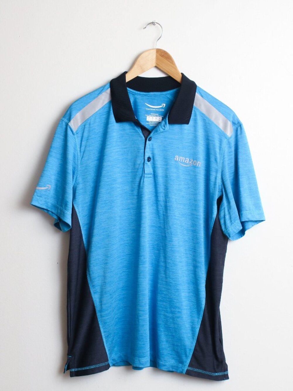 Amazon Employee Polo Mens Large Blue Short Sleeve Reflective Prime Shirt